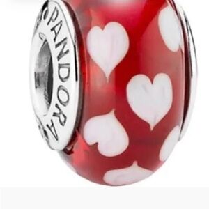 Pandora Red and White Glass Heart Charm